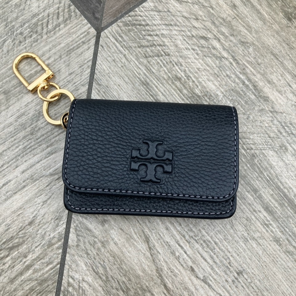 Tory Burch Black Leather Key Holder with Gold Hardware